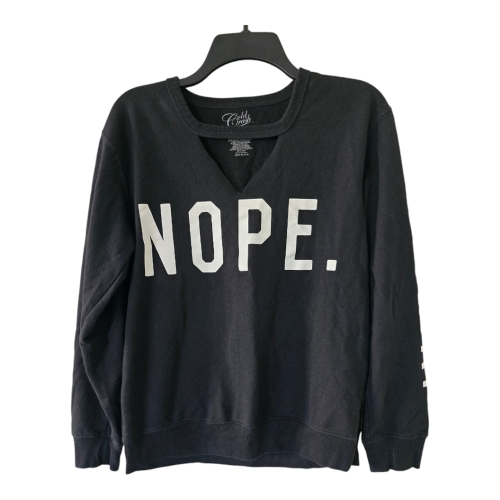 Cold Crush Sweater juniors sz L Nope not Today Logo Print Top Open Chest Casul